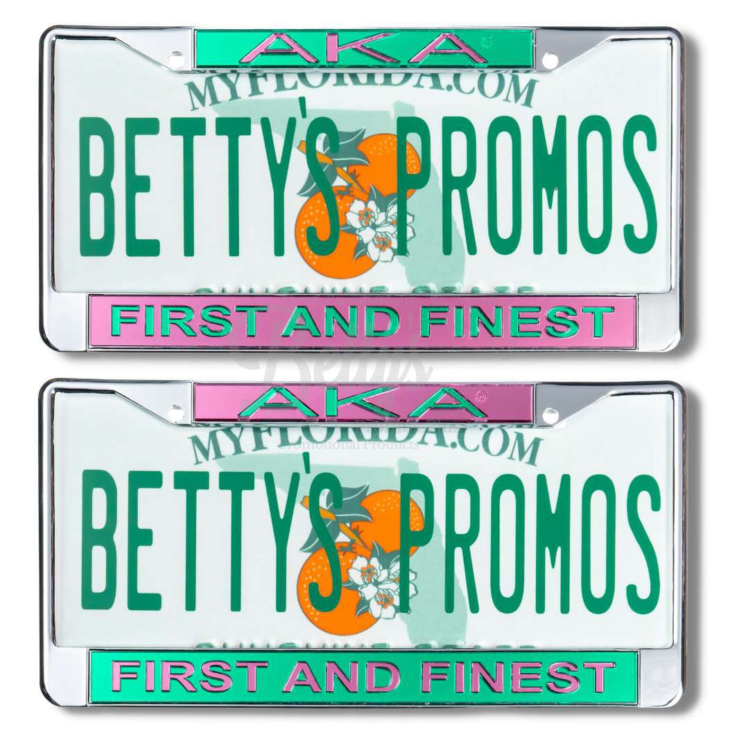 Alpha Kappa Alpha AKA First and Finest Chrome Laser Engraved Mirrored Acrylic Auto Tag License Plate Frame-Betty's Promos Plus Greek Paraphernalia