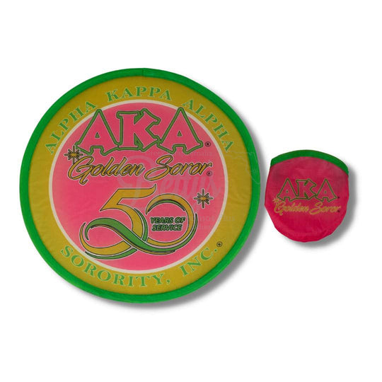 Alpha Kappa Alpha AKA Golden Soror Collapsible Pop Up Nylon FanPink-Betty's Promos Plus Greek Paraphernalia