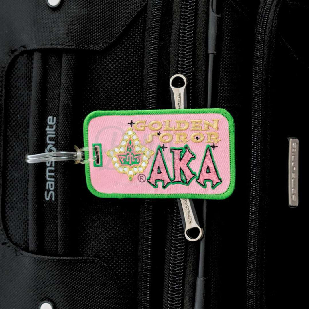 Alpha Kappa Alpha AKA Golden Soror Embroidered Luggage TagPink-Betty's Promos Plus Greek Paraphernalia