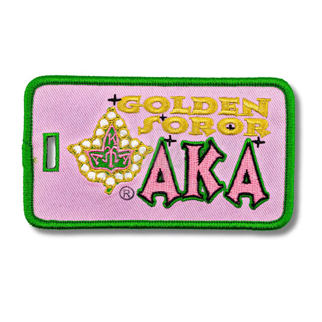 Alpha Kappa Alpha AKA Golden Soror Embroidered Luggage TagPink-Betty's Promos Plus Greek Paraphernalia