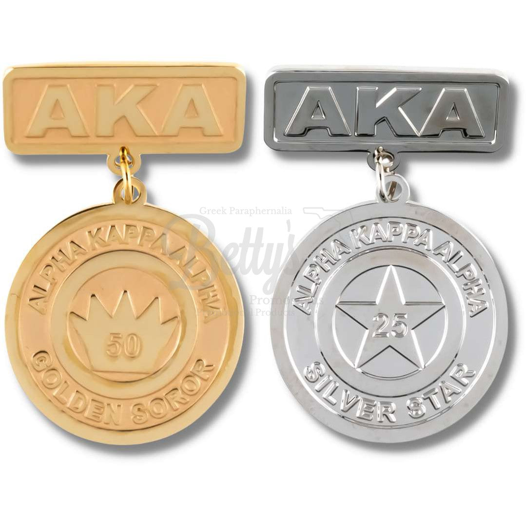 Alpha Kappa Alpha AKA Golden Soror or Silver Star Medallion Greek Lapel Pin-Betty's Promos Plus Greek Paraphernalia