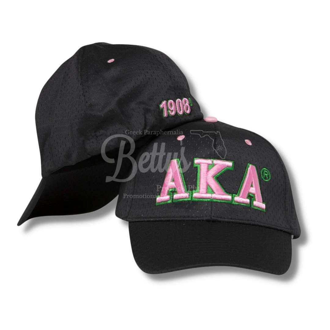 Alpha Kappa Alpha AKA Greek Letters Mesh Flex Fit Embroidered HatBlack-Betty's Promos Plus Greek Paraphernalia