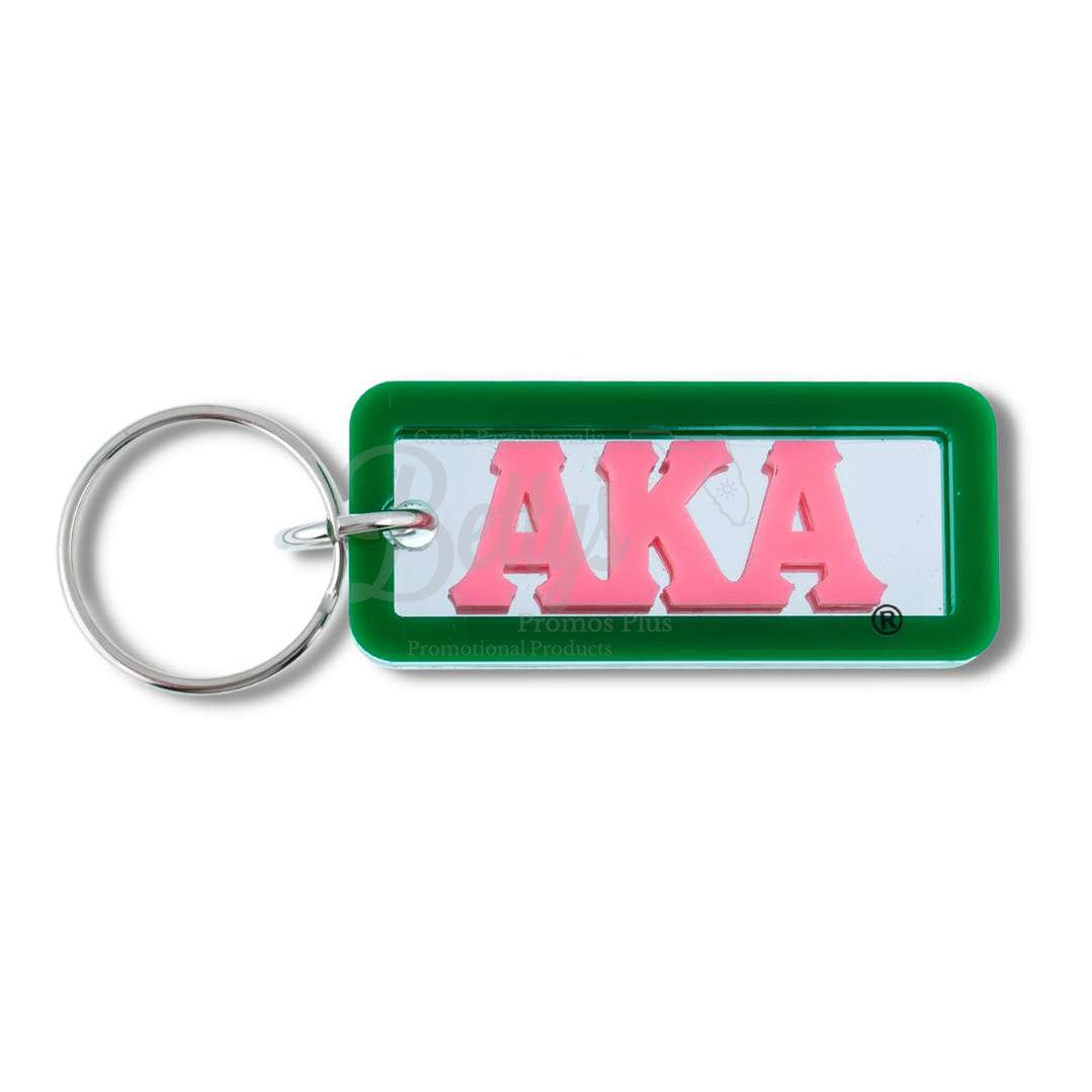 Alpha Kappa Alpha AKA Greek Letters Rectangular Acrylic Mirror Keychain with Green TrimGreen-Betty's Promos Plus Greek Paraphernalia