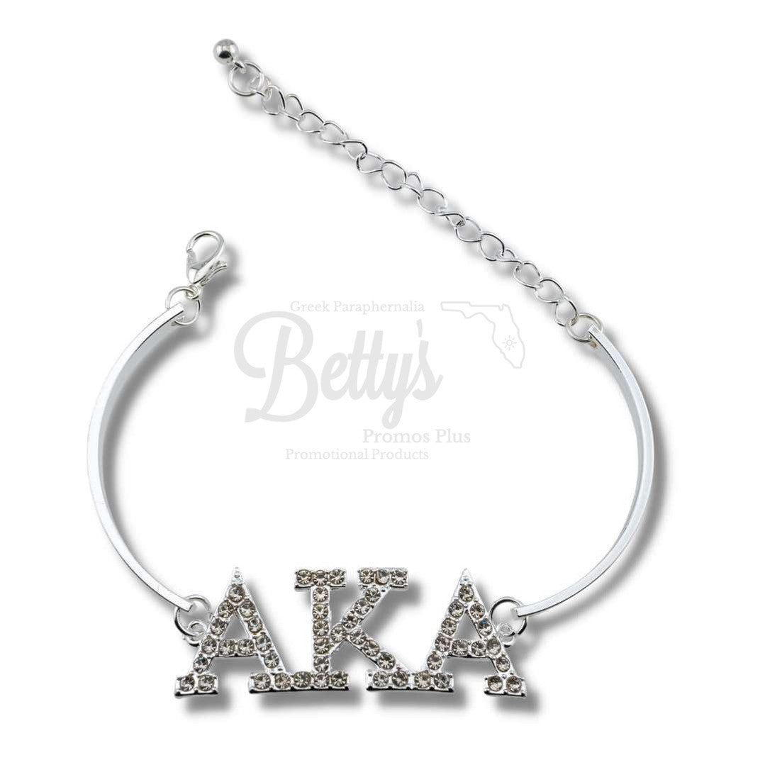 Alpha Kappa Alpha AKA Greek Letters Rhinestone Crystal Bracelet, AKA BraceletSilver-Betty's Promos Plus Greek Paraphernalia