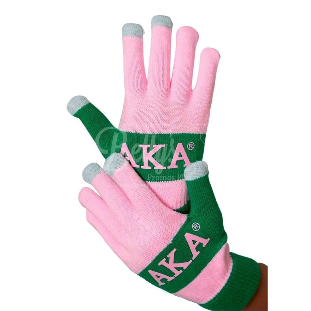 Alpha Kappa Alpha AKA Knit Touch Screen Gloves-Betty's Promos Plus Greek Paraphernalia