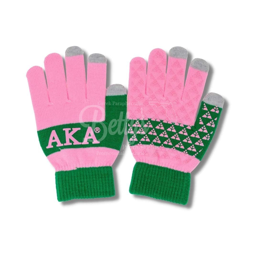 Alpha Kappa Alpha AKA Knit Touch Screen Gloves-Betty's Promos Plus Greek Paraphernalia