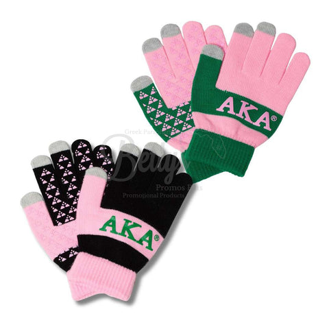 Alpha Kappa Alpha AKA Knit Touch Screen Gloves-Betty's Promos Plus Greek Paraphernalia