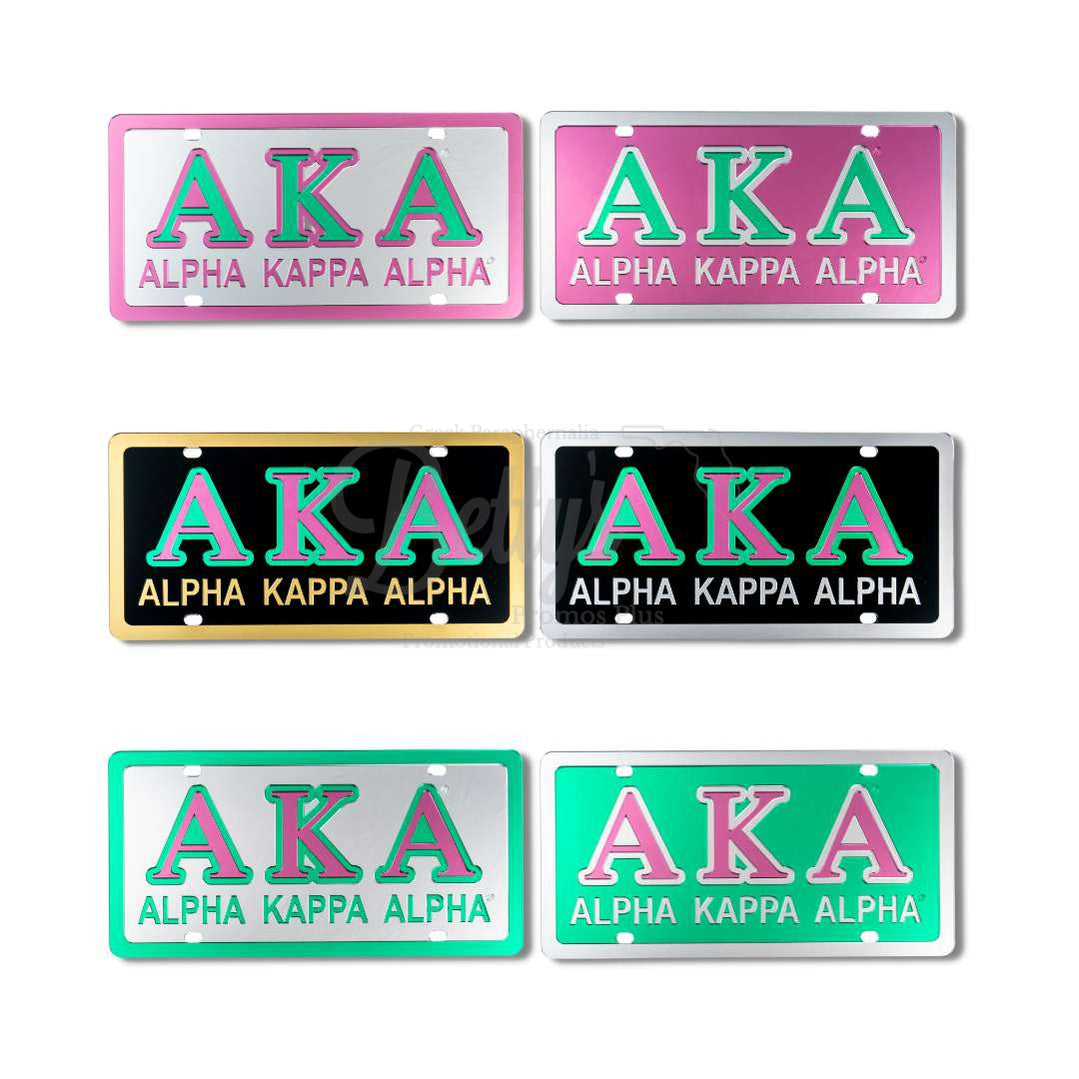 Alpha Kappa Alpha AKA Laser Engraved Mirrored Acrylic Auto Tag License Plate-Betty's Promos Plus Greek Paraphernalia