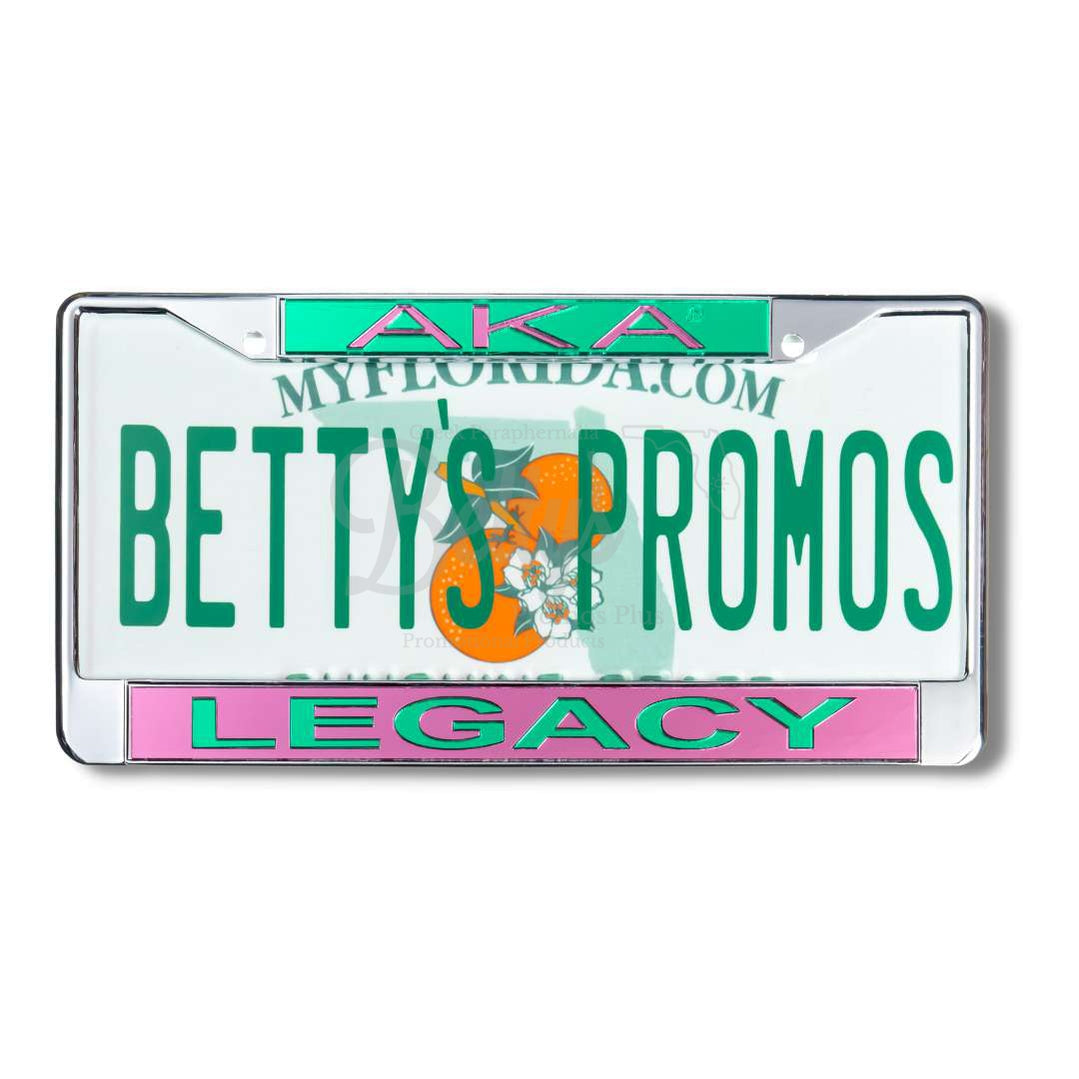 Alpha Kappa Alpha AKA Legacy Chrome Laser Engraved Mirrored Acrylic Auto Tag License Plate FramePink Bottom-Betty's Promos Plus Greek Paraphernalia