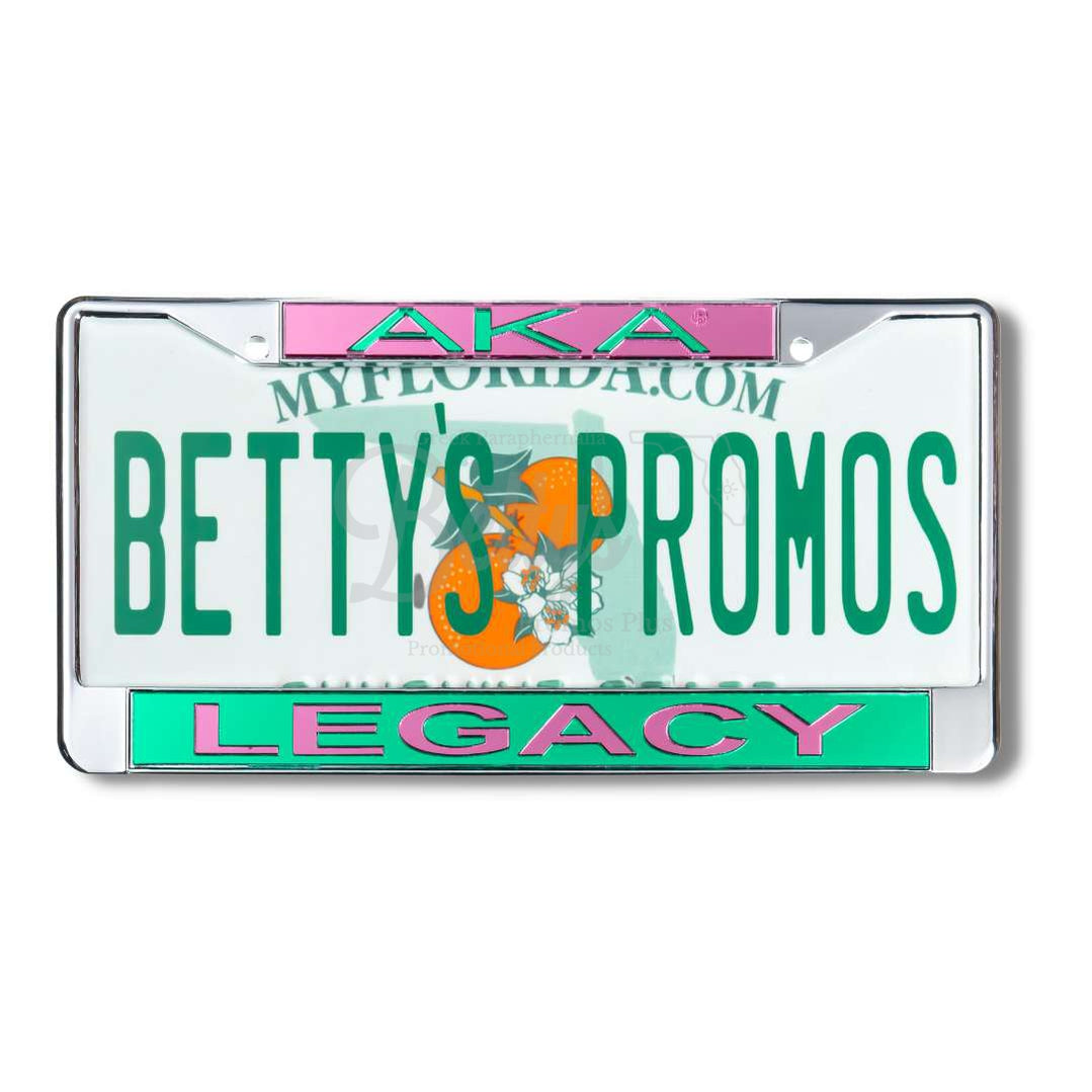 Alpha Kappa Alpha AKA Legacy Chrome Laser Engraved Mirrored Acrylic Auto Tag License Plate FrameGreen Bottom-Betty's Promos Plus Greek Paraphernalia