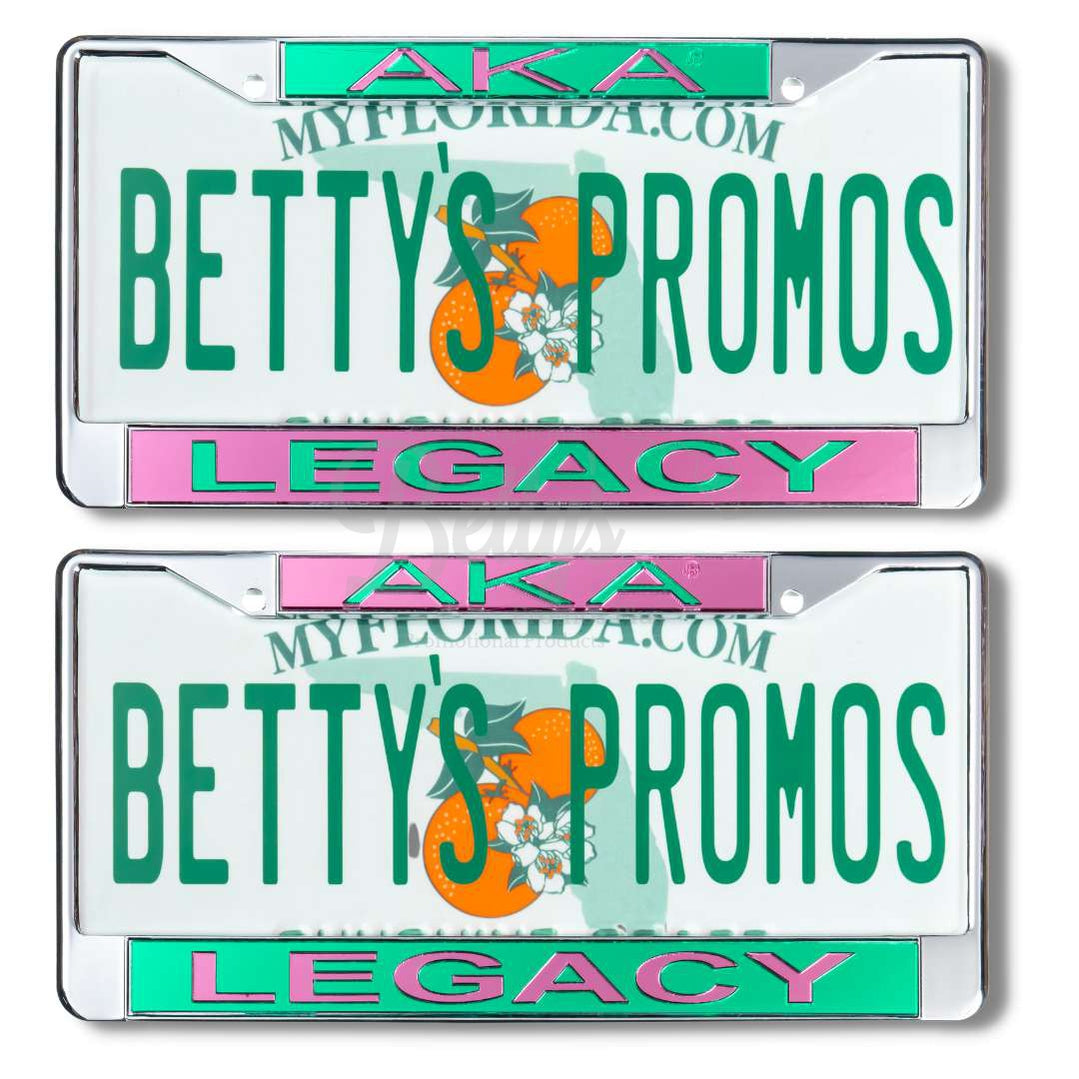 Alpha Kappa Alpha AKA Legacy Chrome Laser Engraved Mirrored Acrylic Auto Tag License Plate Frame-Betty's Promos Plus Greek Paraphernalia