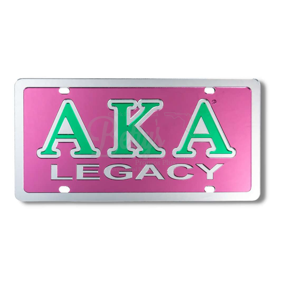 Alpha Kappa Alpha AKA Legacy Laser Engraved Mirrored Acrylic Auto Tag License PlatePink Background-Betty's Promos Plus Greek Paraphernalia