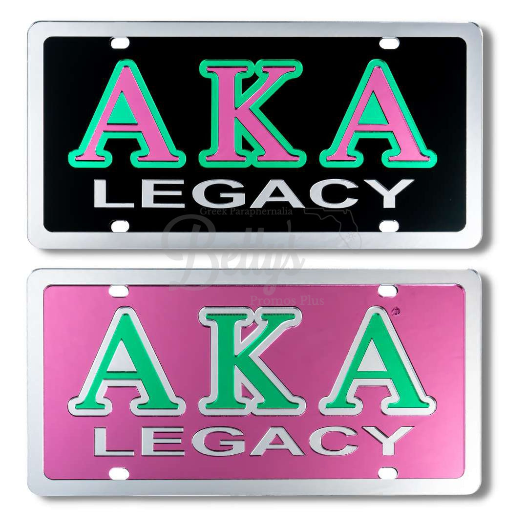 Alpha Kappa Alpha AKA Legacy Laser Engraved Mirrored Acrylic Auto Tag License Plate-Betty's Promos Plus Greek Paraphernalia