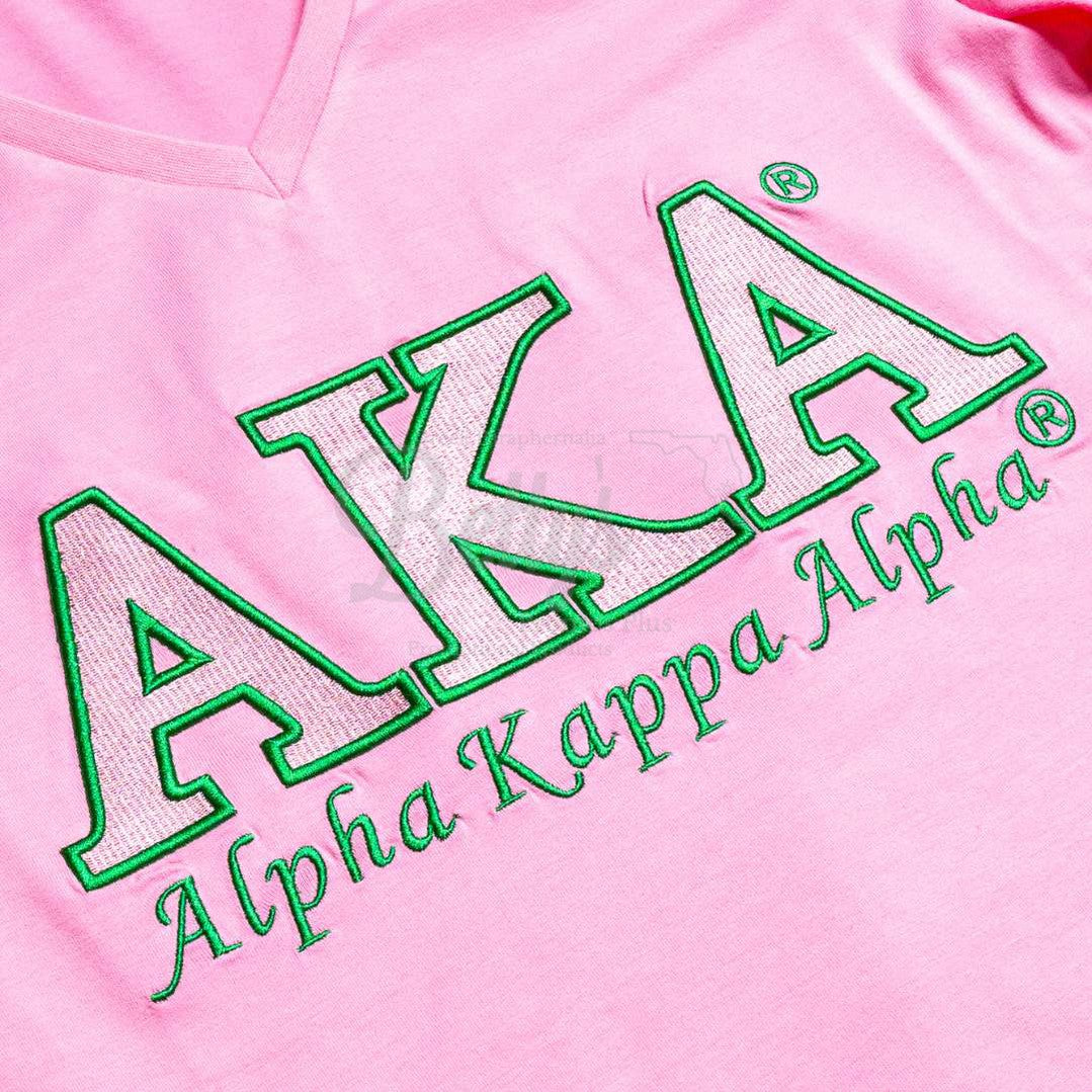 Alpha Kappa Alpha AKA Luxury Embroidered T-Shirt with 1908 Sleeve-Betty's Promos Plus Greek Paraphernalia