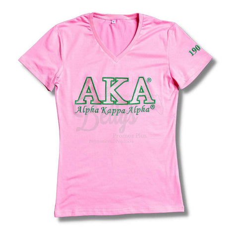 Alpha Kappa Alpha AKA Luxury Embroidered T-Shirt with 1908 SleevePink-Small-Betty's Promos Plus Greek Paraphernalia