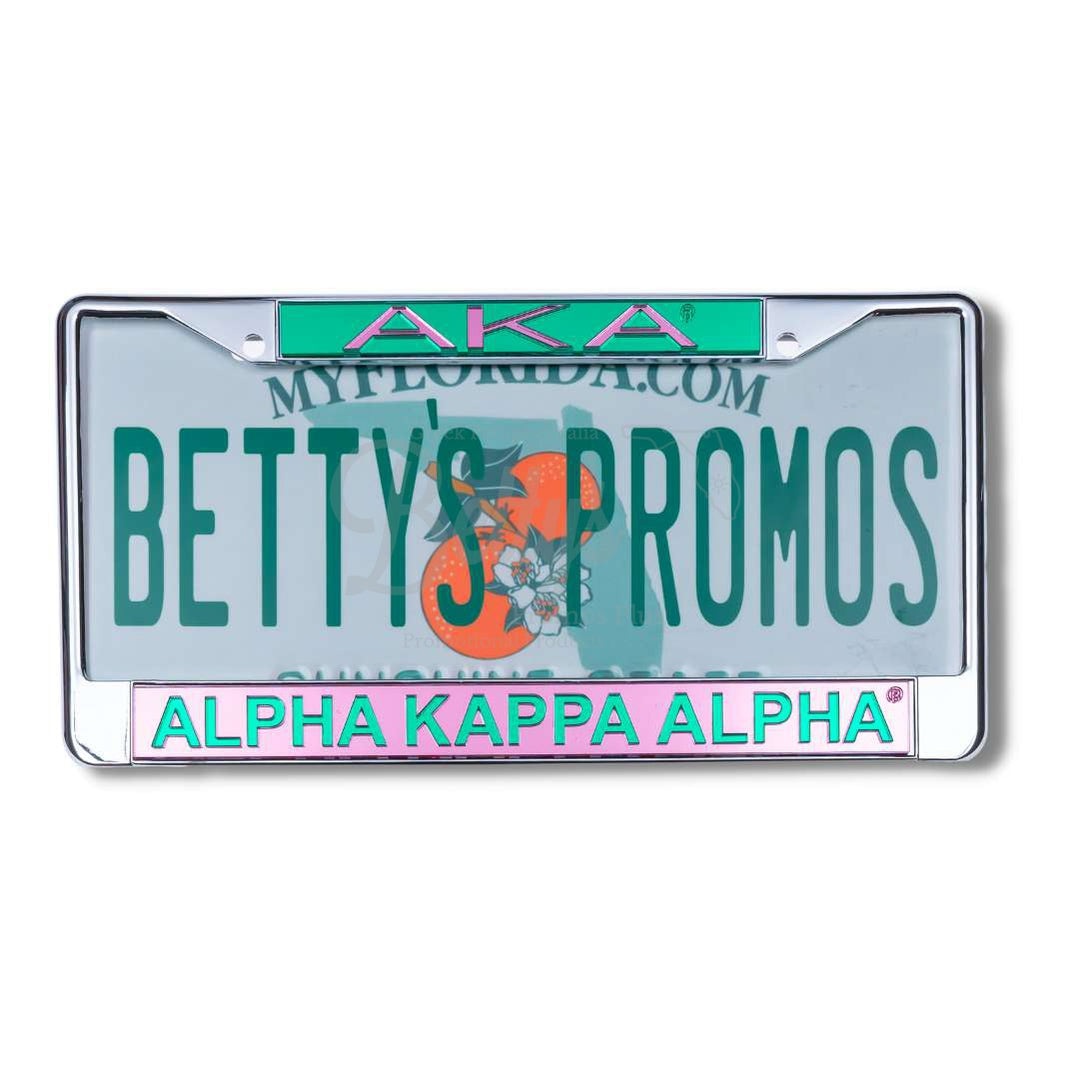 Alpha Kappa Alpha AKA Metal Acrylic Mirror Laser Engraved Auto Tag FramePink Bottom-Betty's Promos Plus Greek Paraphernalia