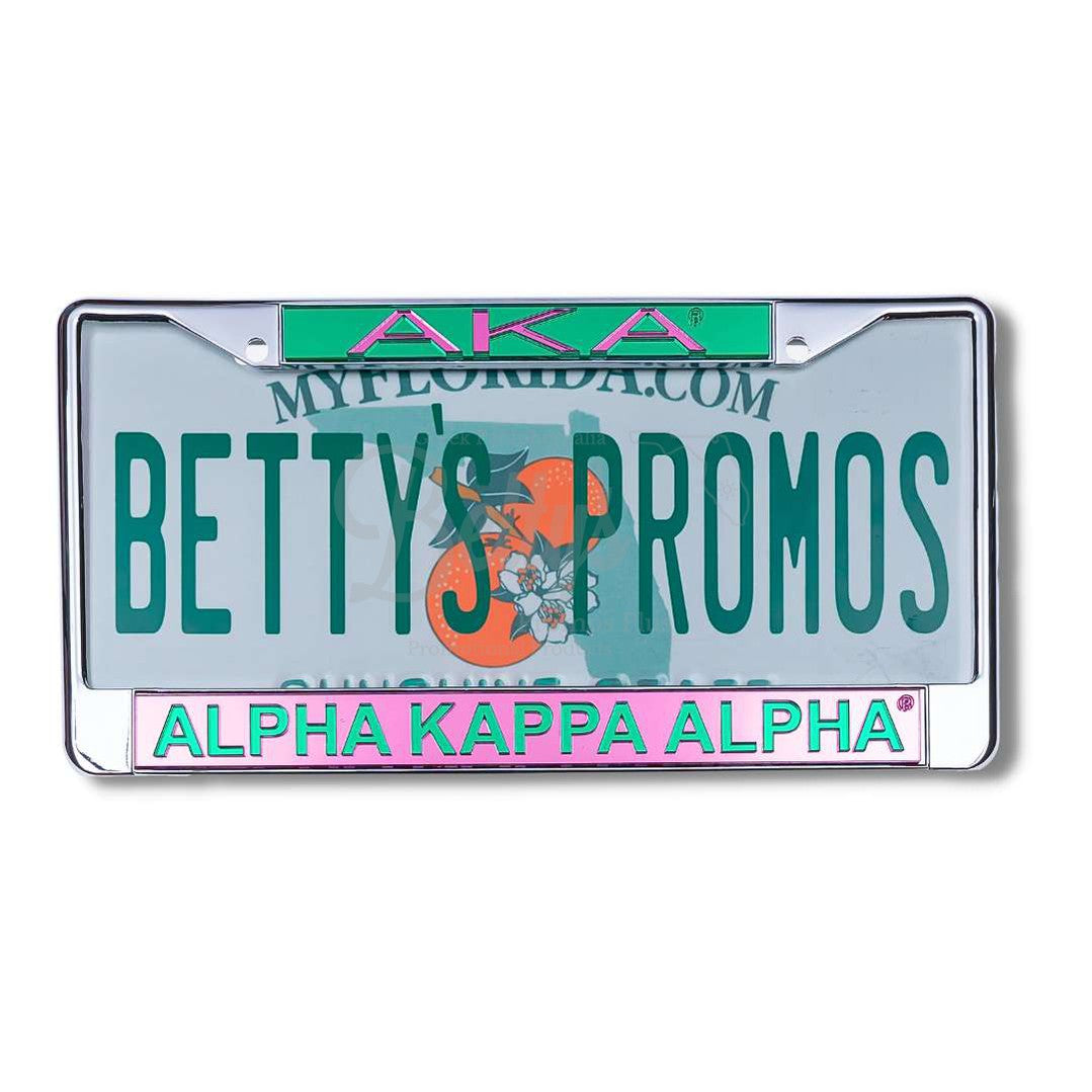 Alpha Kappa Alpha AKA Metal Acrylic Mirror Laser Engraved Auto Tag FramePink Bottom-Betty's Promos Plus Greek Paraphernalia