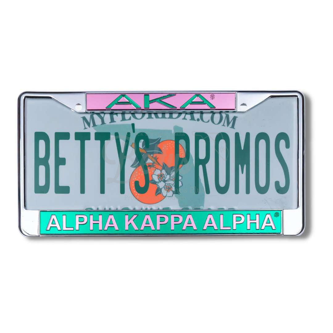 Alpha Kappa Alpha AKA Metal Acrylic Mirror Laser Engraved Auto Tag FrameGreen Bottom-Betty's Promos Plus Greek Paraphernalia