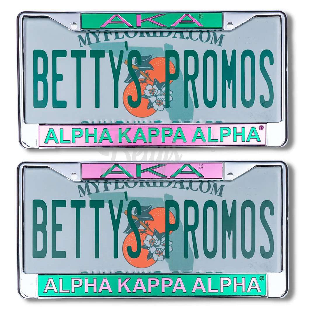 Alpha Kappa Alpha AKA Metal Acrylic Mirror Laser Engraved Auto Tag Frame-Betty's Promos Plus Greek Paraphernalia