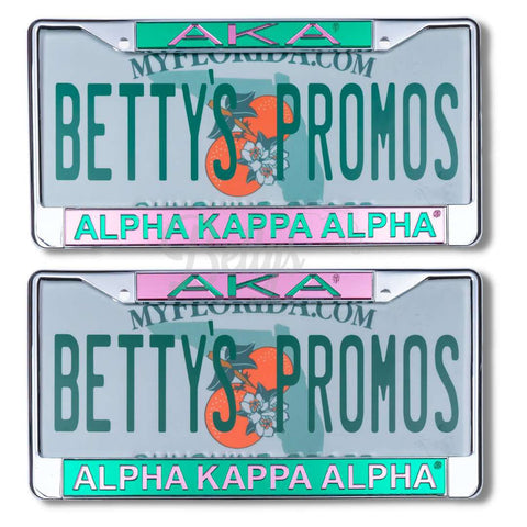 Alpha Kappa Alpha AKA Metal Acrylic Mirror Laser Engraved Auto Tag Frame-Betty's Promos Plus Greek Paraphernalia