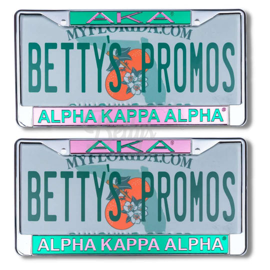 Alpha Kappa Alpha AKA Metal Acrylic Mirror Laser Engraved Auto Tag Frame-Betty's Promos Plus Greek Paraphernalia