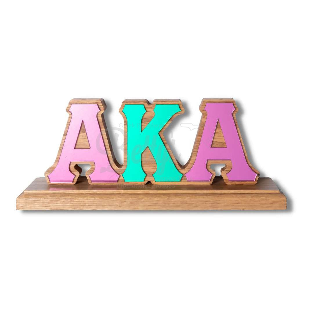 Alpha Kappa Alpha AKA Mirrored Letters Wooden Desk OrnamentPink-Betty's Promos Plus Greek Paraphernalia