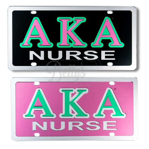 Alpha Kappa Alpha AKA Nurse Acrylic Mirrored Laser Engraved Auto Tag-Betty's Promos Plus Greek Paraphernalia