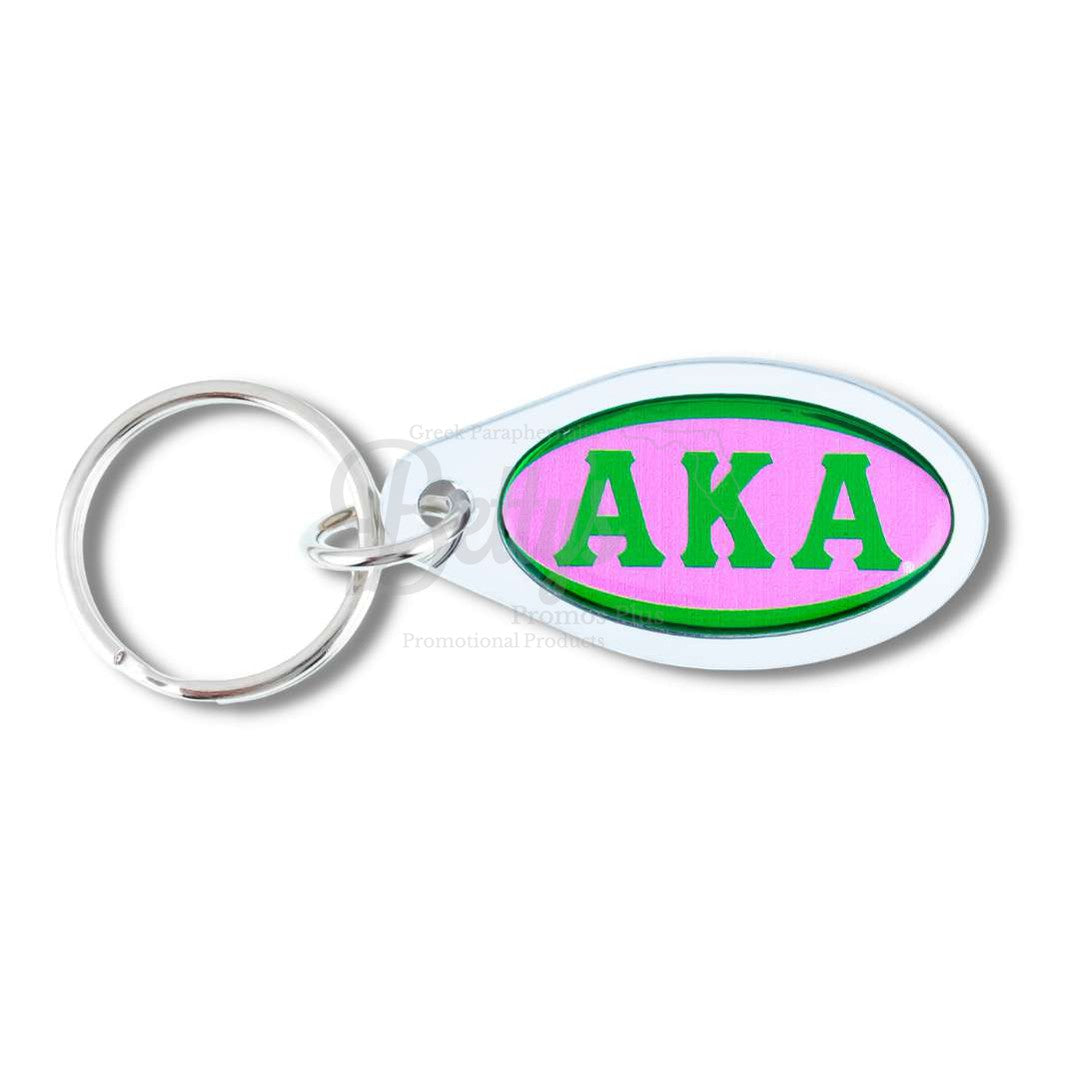 Alpha Kappa Alpha AKA Oval Acrylic KeychainSilver-Betty's Promos Plus Greek Paraphernalia