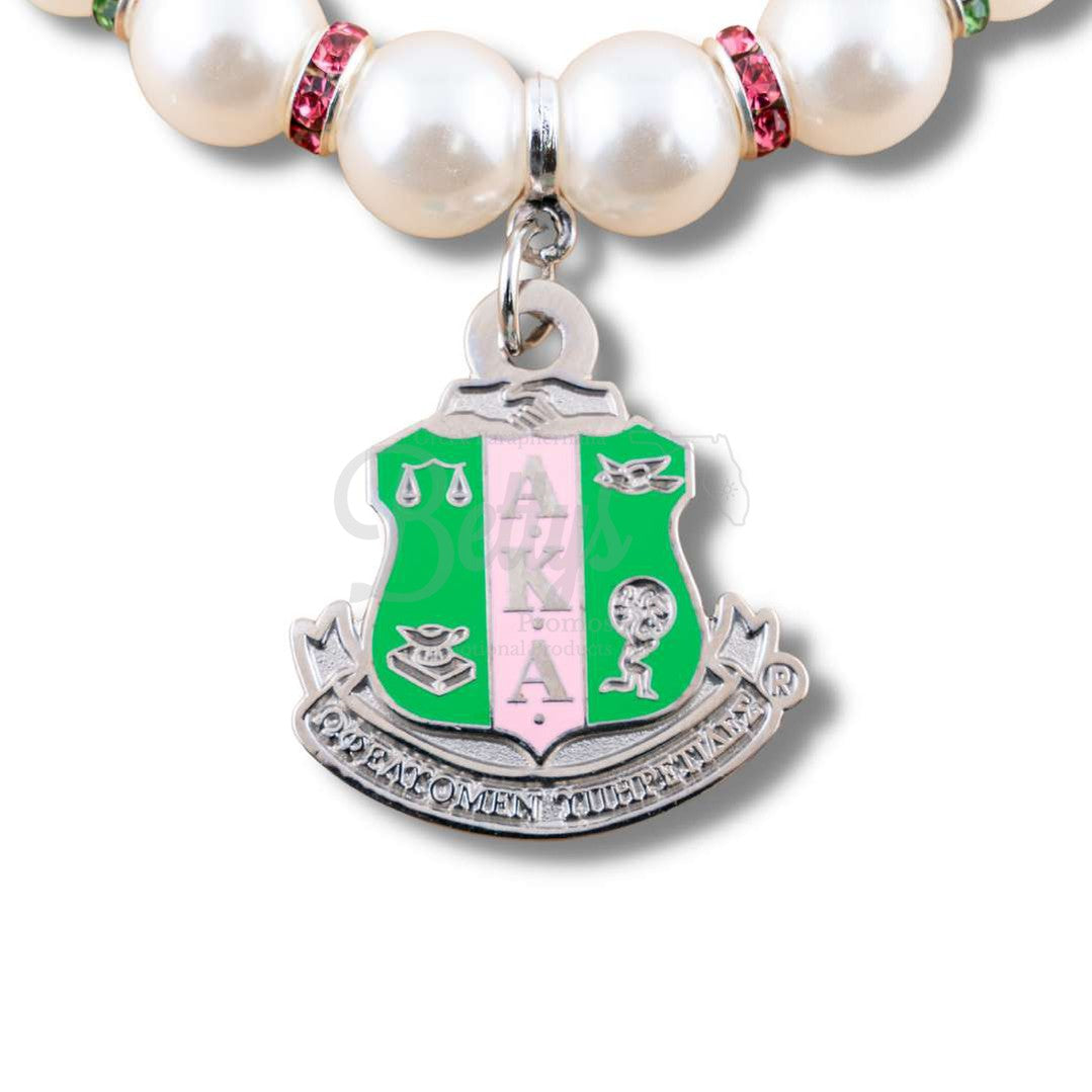 Alpha Kappa Alpha AKA Pearl Necklace with Shield CharmWhite-Betty's Promos Plus Greek Paraphernalia