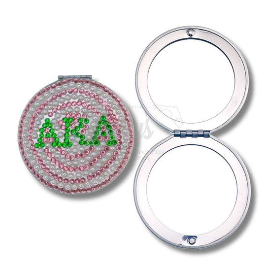 Alpha Kappa Alpha AKA Pearl & Rhinestone Bling Compact MirrorPink-Betty's Promos Plus Greek Paraphernalia