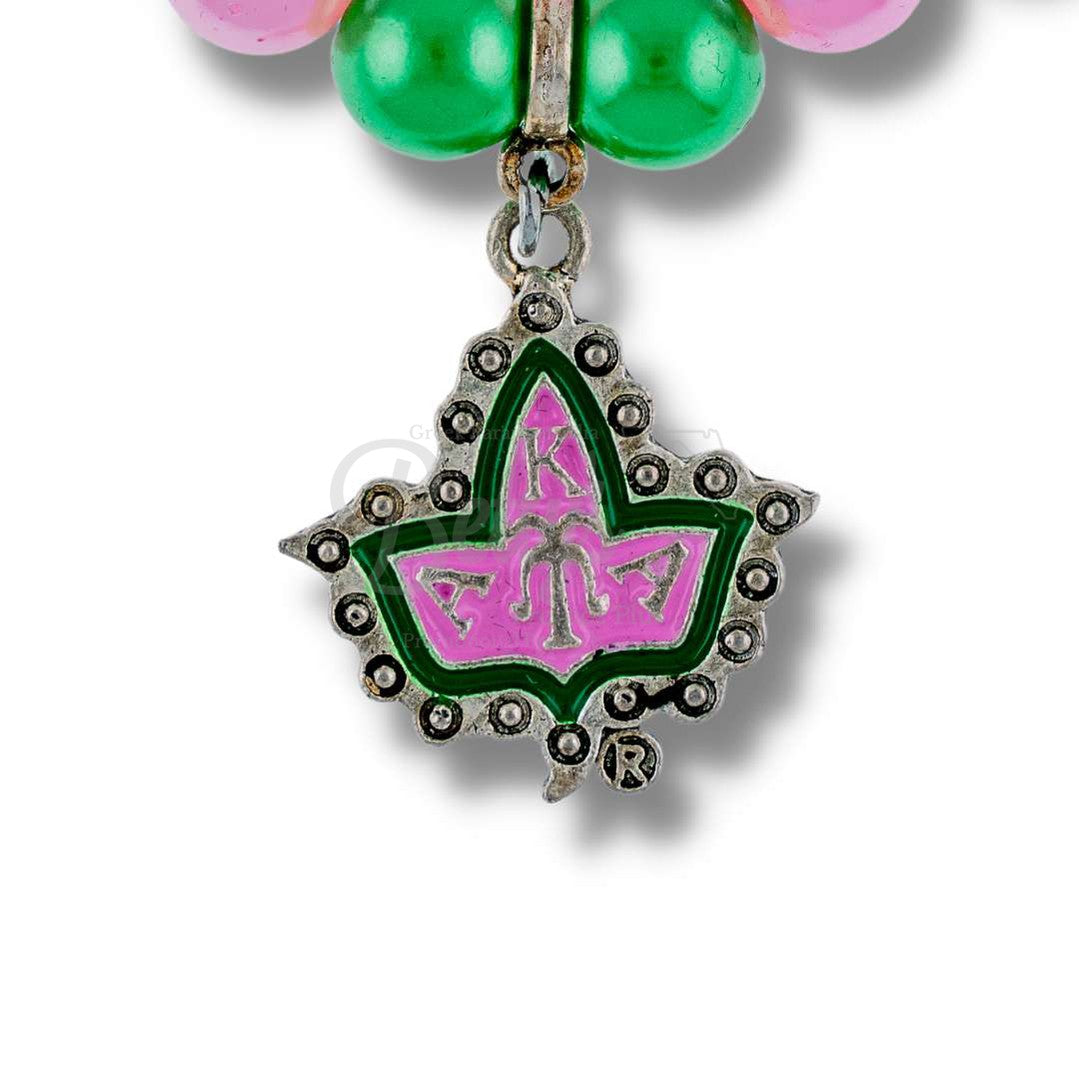 Alpha Kappa Alpha AKA Pink & Green Pearl Bracelet with AKA Crest Charm, AKA BraceletPink-Betty's Promos Plus Greek Paraphernalia