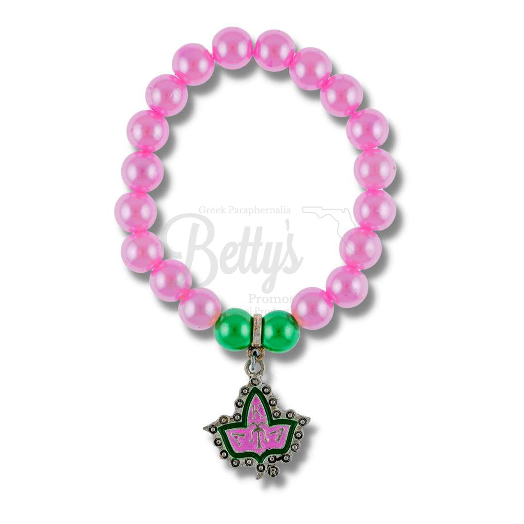 Alpha Kappa Alpha AKA Pink & Green Pearl Bracelet with AKA Crest Charm, AKA BraceletPink-Betty's Promos Plus Greek Paraphernalia
