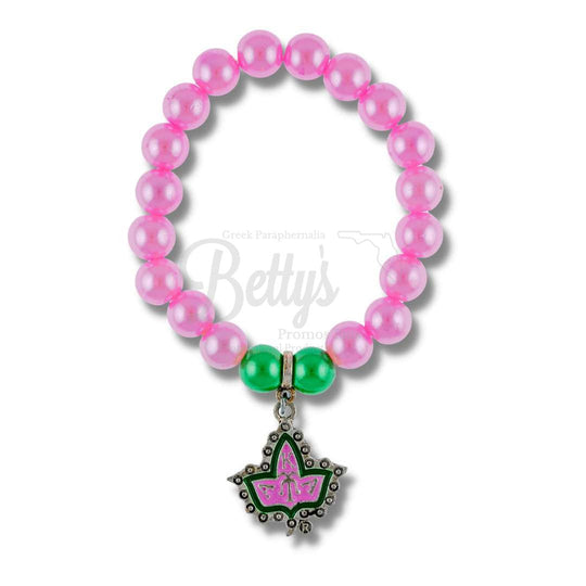 Alpha Kappa Alpha AKA Pink & Green Pearl Bracelet with Ivy Crest CharmPink-Betty's Promos Plus Greek Paraphernalia