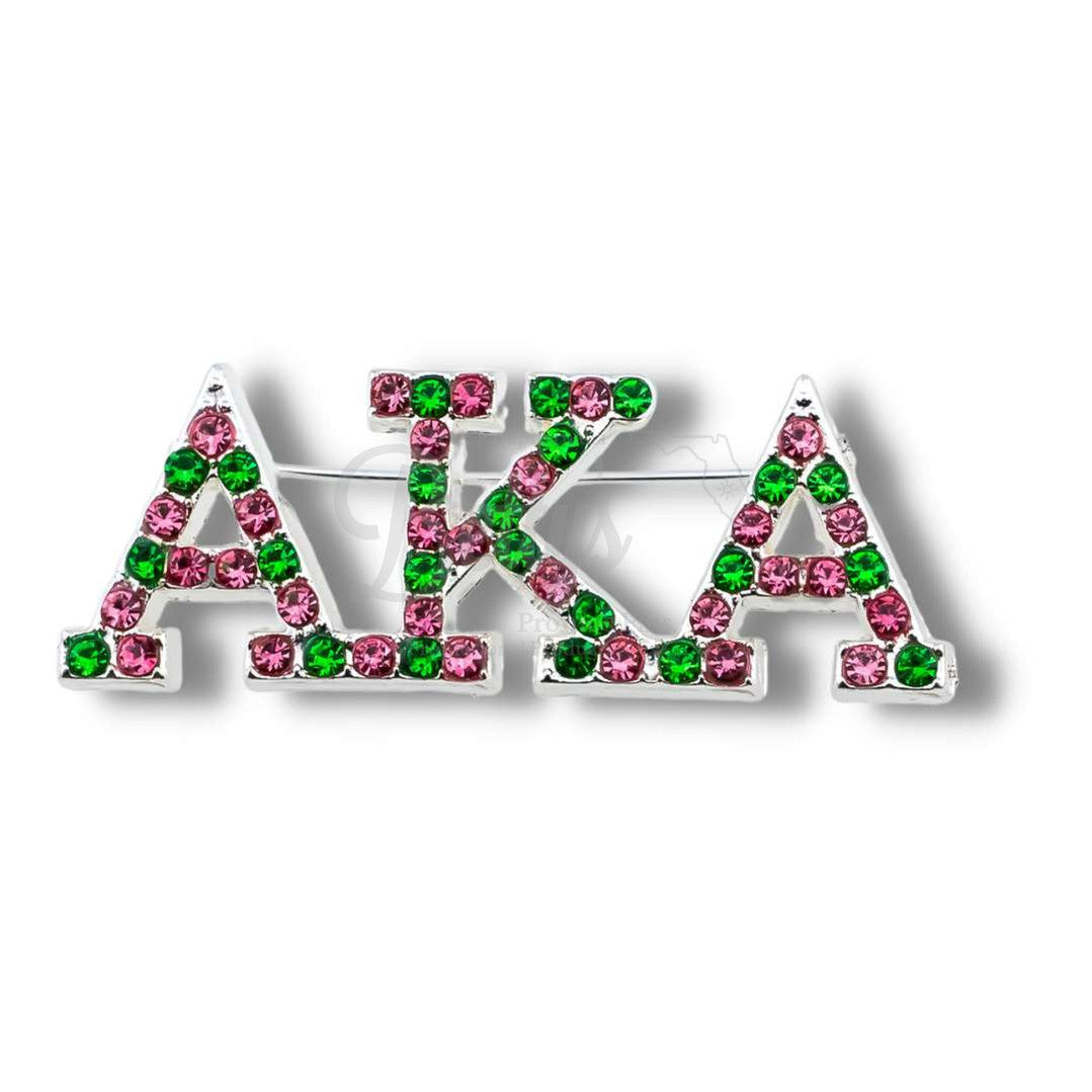 Alpha Kappa Alpha AKA Pink & Green Rhinestone PinSilver-Betty's Promos Plus Greek Paraphernalia