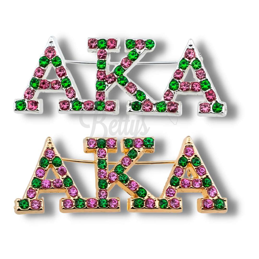 Alpha Kappa Alpha AKA Pink & Green Rhinestone Pin-Betty's Promos Plus Greek Paraphernalia