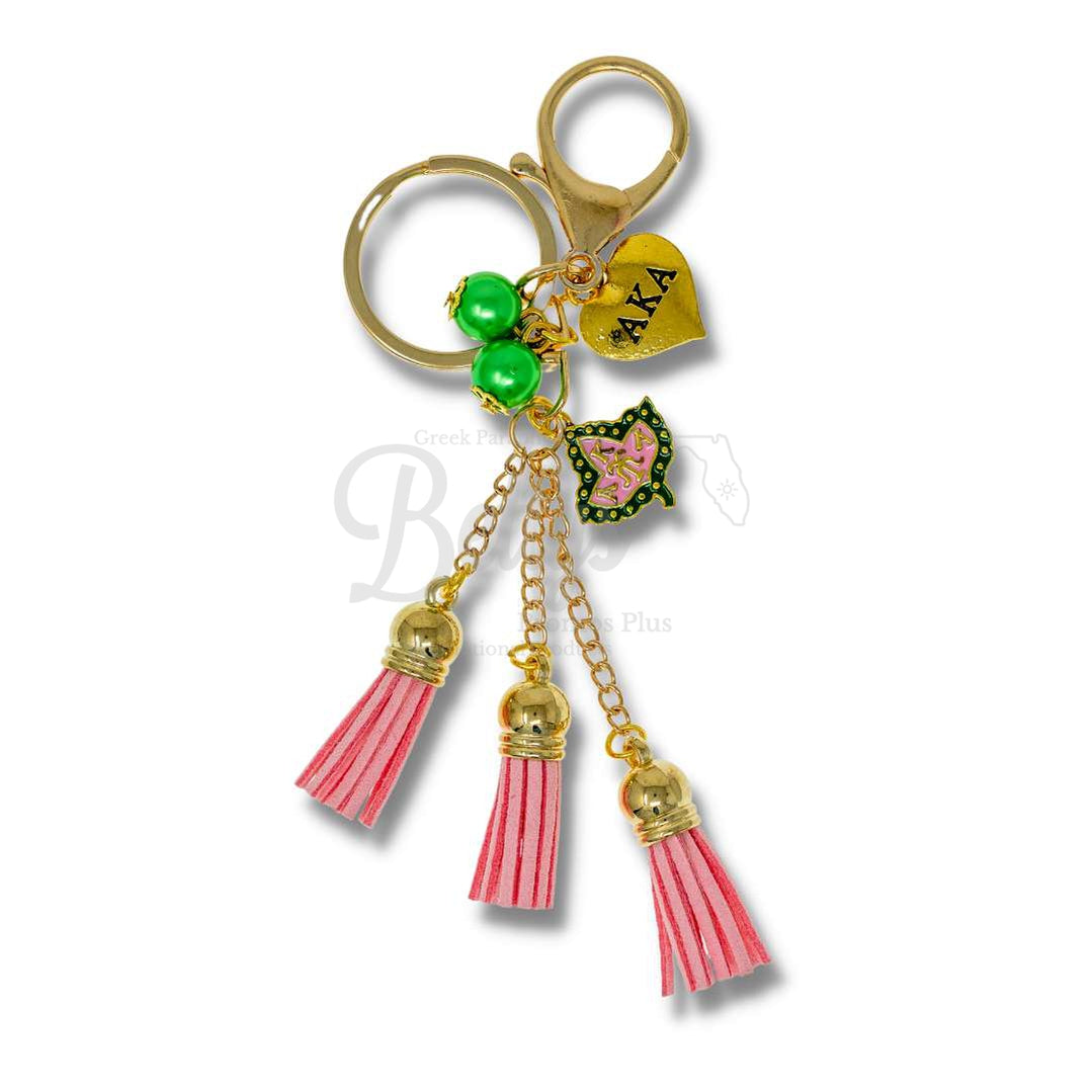 Alpha Kappa Alpha AKA Pink Tassel Keychain with AKA Crest CharmPink-Betty's Promos Plus Greek Paraphernalia