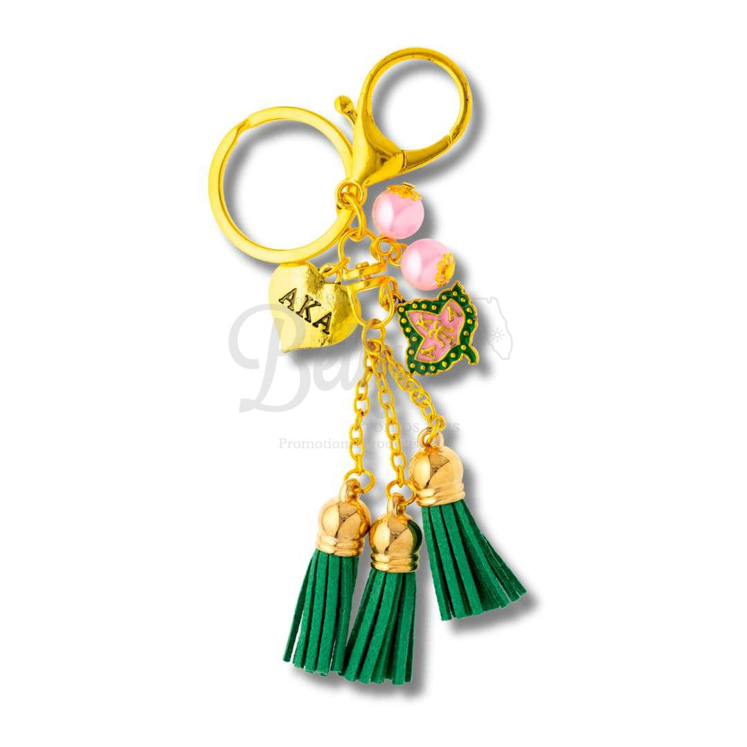 Alpha Kappa Alpha AKA Pink Tassel Keychain with AKA Crest CharmGreen-Betty's Promos Plus Greek Paraphernalia