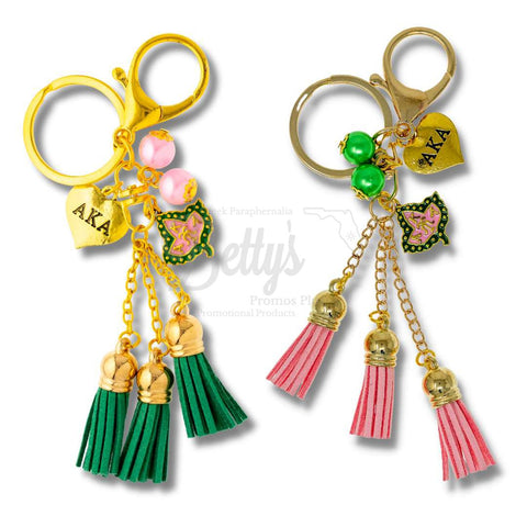 Alpha Kappa Alpha AKA Pink Tassel Keychain with AKA Crest Charm-Betty's Promos Plus Greek Paraphernalia