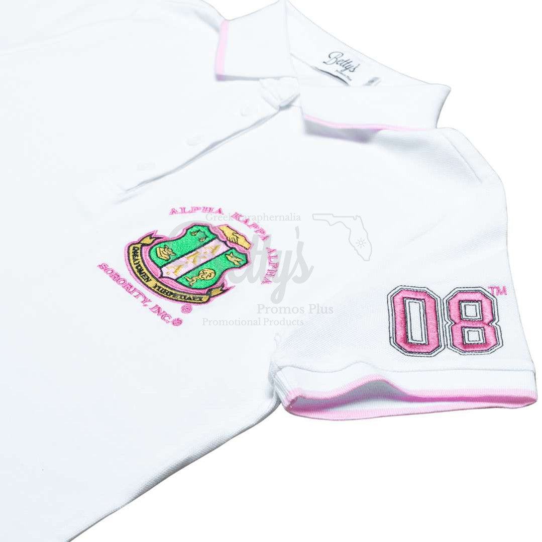 Alpha Kappa Alpha AKA Polo Shirt Embroidered with Shield and 08 Sleeve-Betty's Promos Plus Greek Paraphernalia