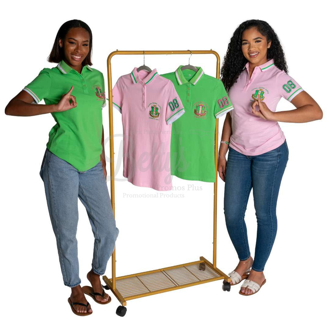 Alpha Kappa Alpha AKA Polo Shirt Embroidered with Shield and 08 Sleeve-Betty's Promos Plus Greek Paraphernalia