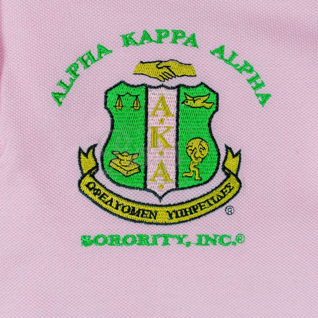 Alpha Kappa Alpha AKA Polo Shirt Embroidered with Shield and 08 Sleeve-Betty's Promos Plus Greek Paraphernalia