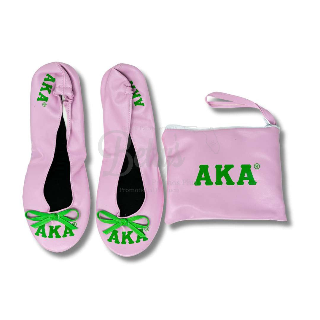 Alpha Kappa Alpha AKA Printed Foldable Ballet Flats with Carrying CasePink-X-Small US 5.5-Betty's Promos Plus Greek Paraphernalia