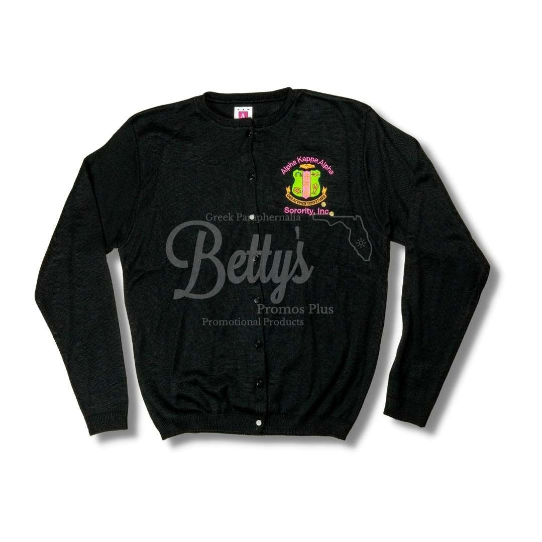 Alpha Kappa Alpha AKA Shield Cardigan SweaterBlack-Small-Betty's Promos Plus Greek Paraphernalia