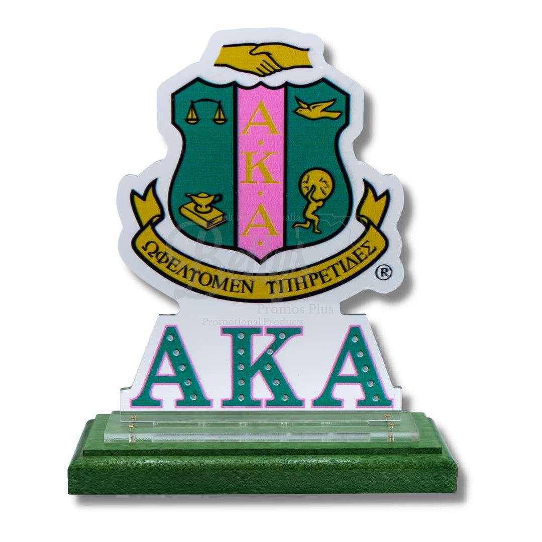 Alpha Kappa Alpha AKA Shield Desk Ornament PlaqueGreen Base-Betty's Promos Plus Greek Paraphernalia
