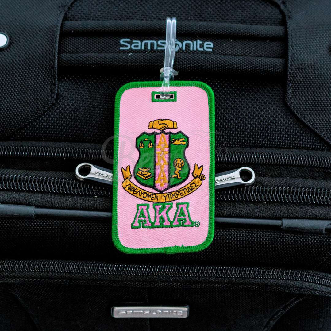 Alpha Kappa Alpha AKA Shield Embroidered Luggage TagPink-Betty's Promos Plus Greek Paraphernalia