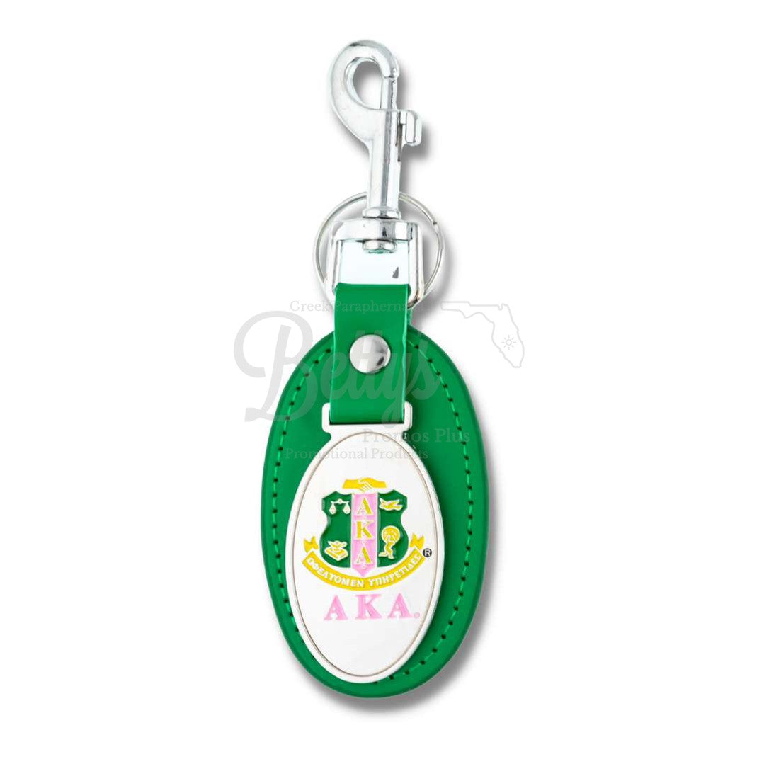 Alpha Kappa Alpha AKA Shield Keychain Leather Key FobGreen-Betty's Promos Plus Greek Paraphernalia