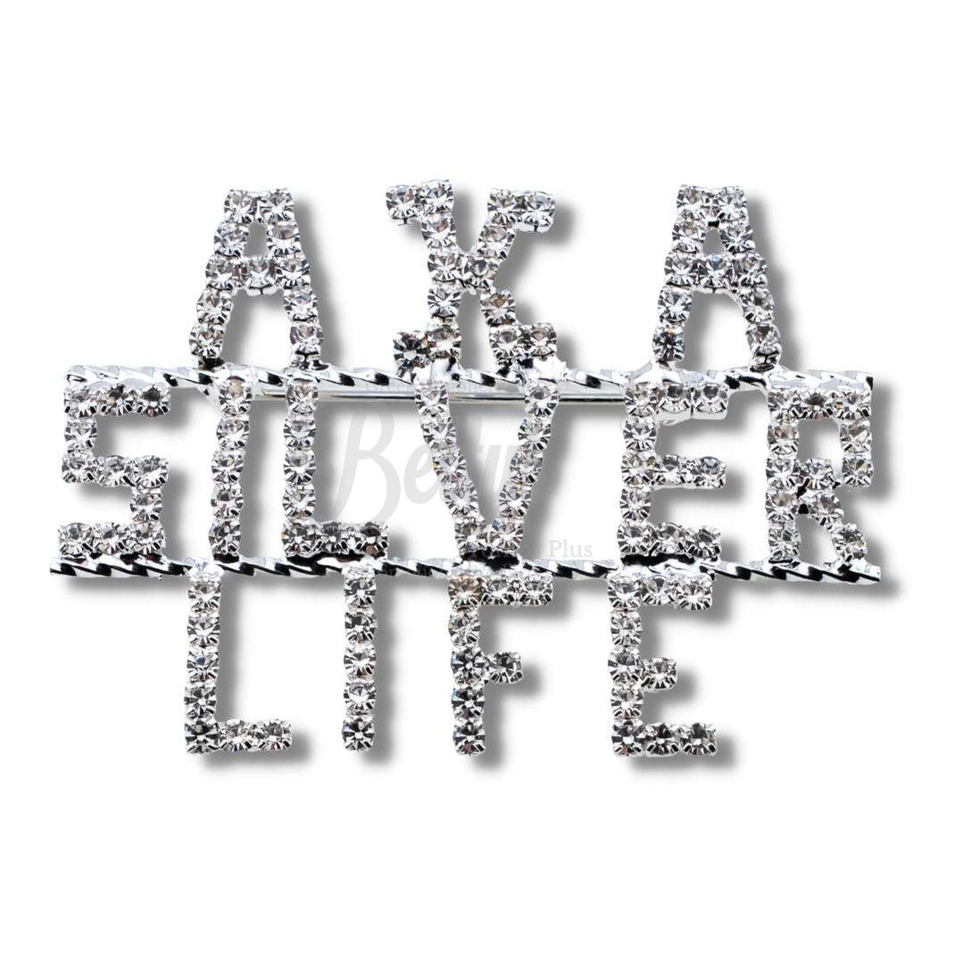 Alpha Kappa Alpha AKA Silver Life Rhinestone PinSilver-Clear Rhinestones-Betty's Promos Plus Greek Paraphernalia