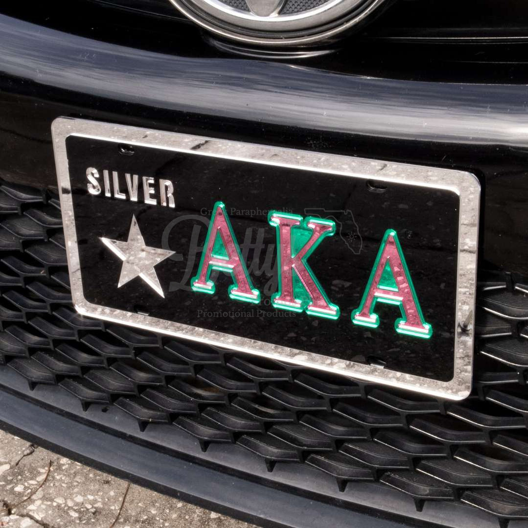Alpha Kappa Alpha AKA Silver Star Acrylic Mirrored Laser Engraved Auto Tag-Betty's Promos Plus Greek Paraphernalia