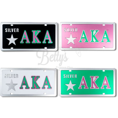 Alpha Kappa Alpha AKA Silver Star Acrylic Mirrored Laser Engraved Auto Tag-Betty's Promos Plus Greek Paraphernalia