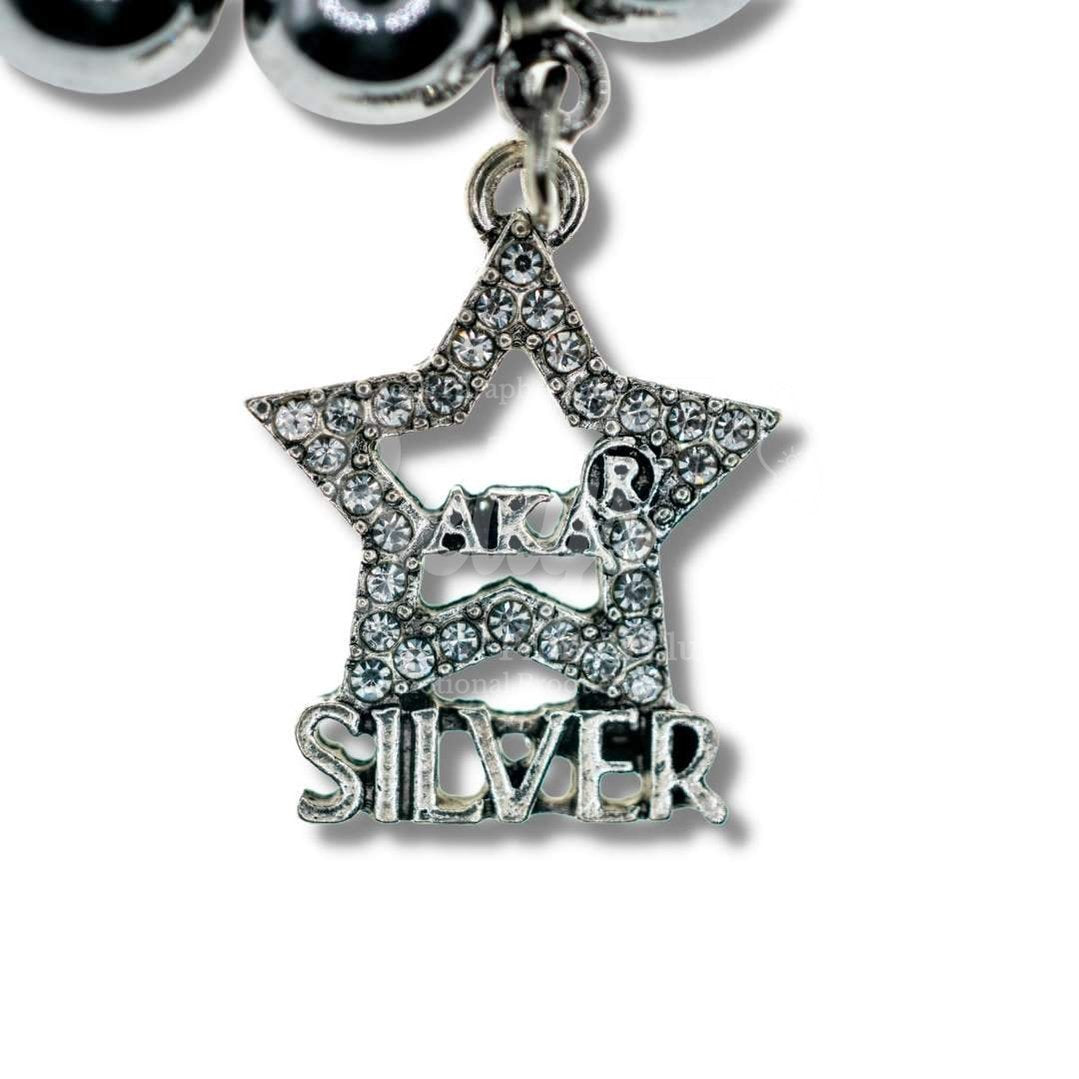 Alpha Kappa Alpha AKA Silver Star Beaded Bracelet, AKA Bracelet with AKA Silver Star CharmSilver-Betty's Promos Plus Greek Paraphernalia